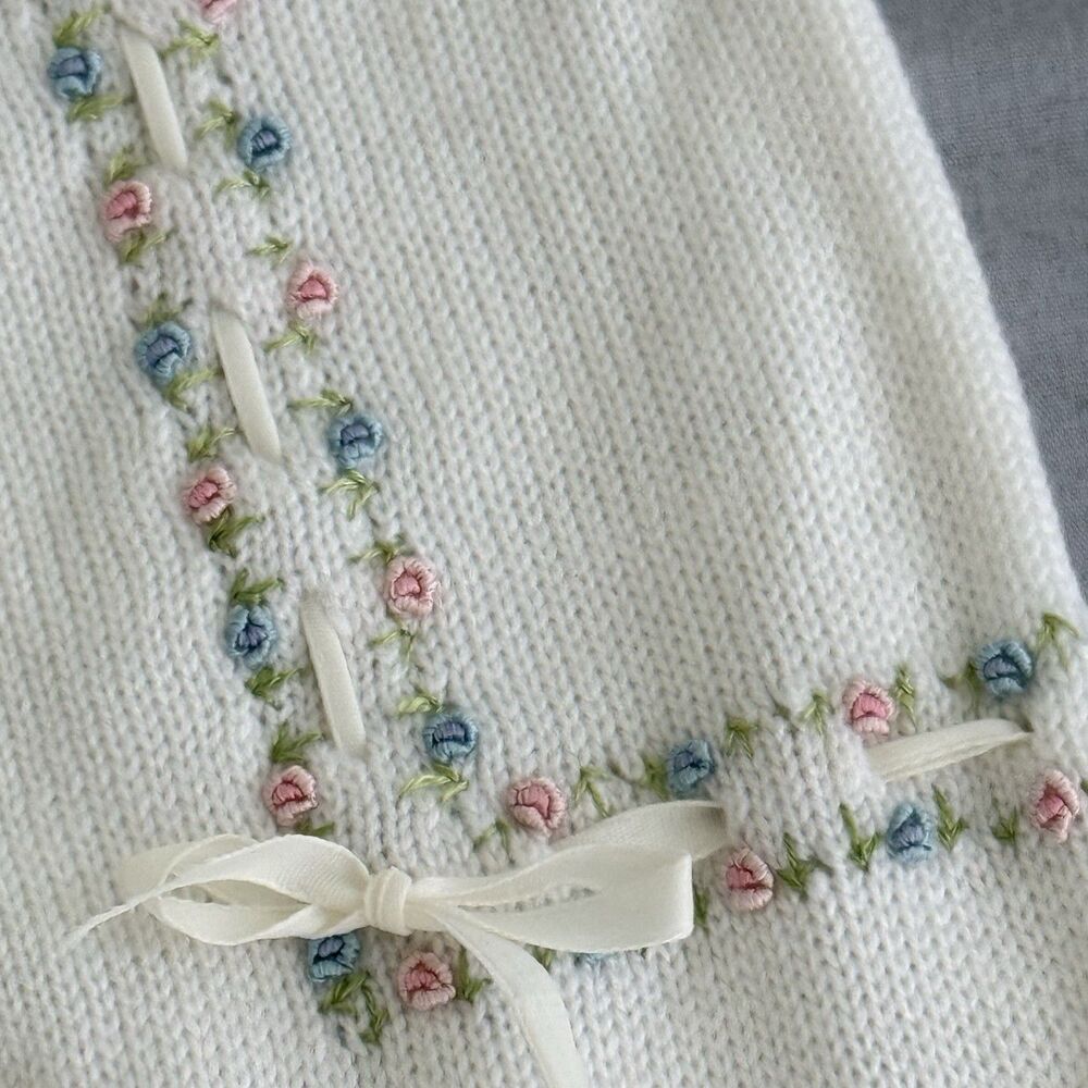 Vintage Sevil Triko Girls 2T Cardigan Double Breasted Sweater Embroidery Flowers - Picture 6 of 14